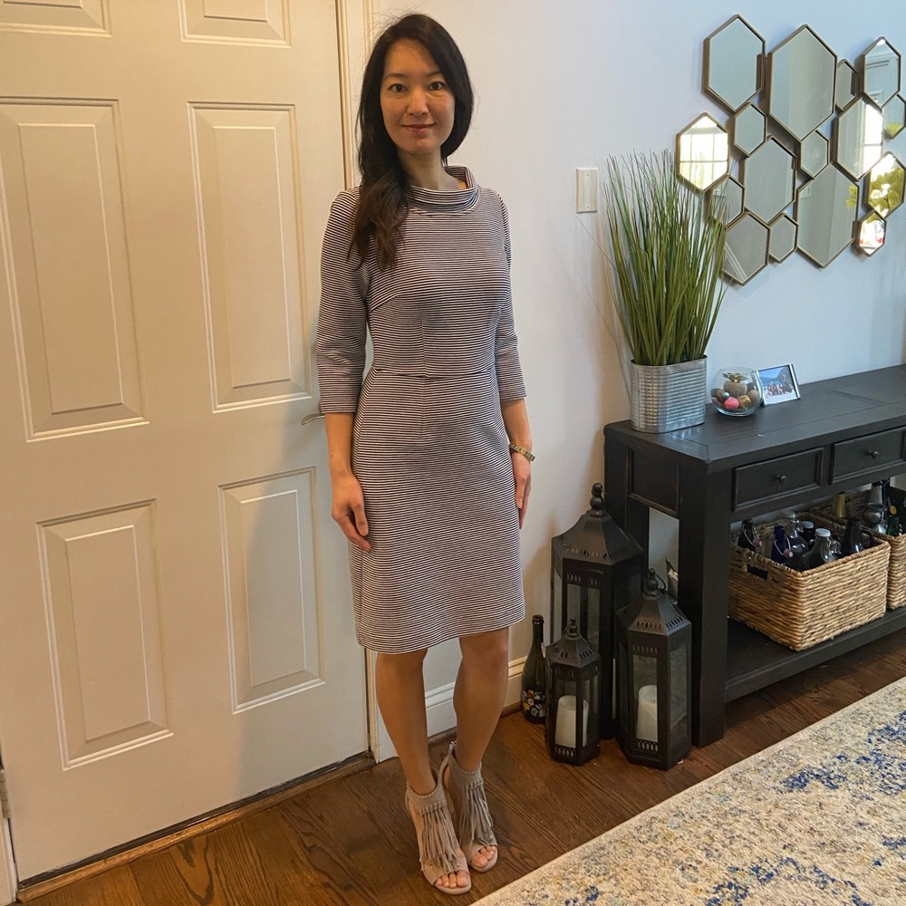 Boden navy and white striped ponte dress